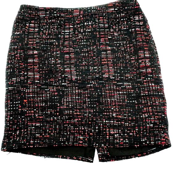 LOFT Skirt Size 10 Petite‎ Black Red Tweed Knee Pencil Back Slit Academic Goth - Picture 1 of 6